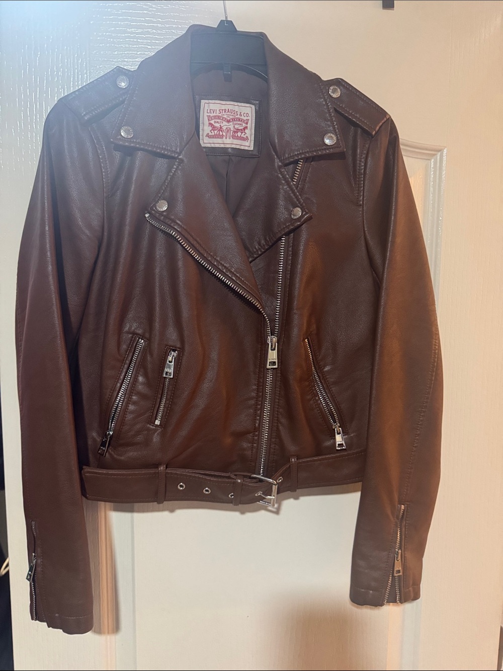 Levi's Brown Leather Moto Jacket with Silver Hardware